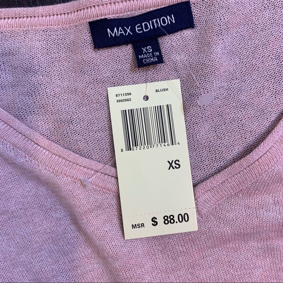 NWT Max Edition Blush Pink Tie Front Long Sleeve Knit Pullover XS - Picture 8 of 10